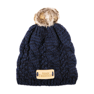 Kids Cable Knit Bobble Hat Navy